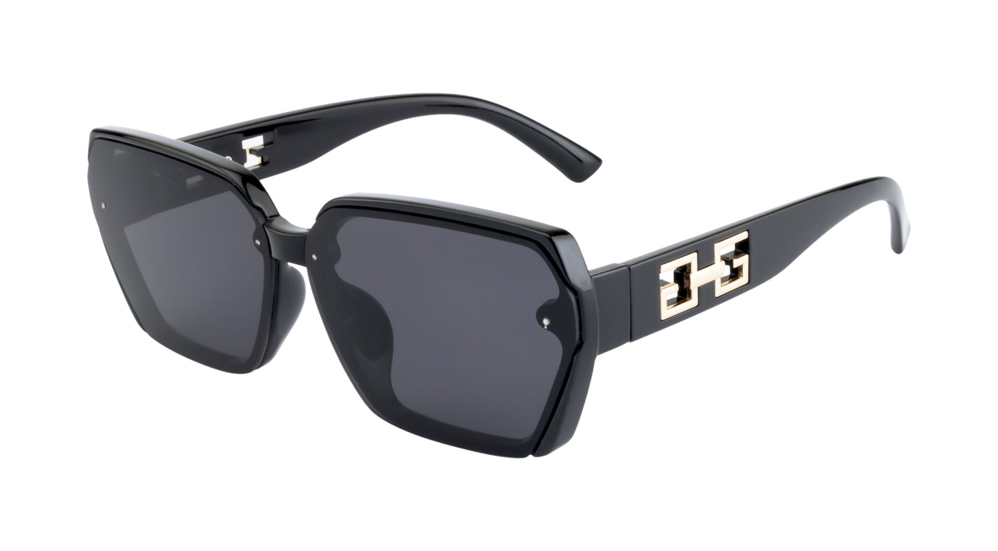 Clark N Palmer Black Rectangular Sunglasses