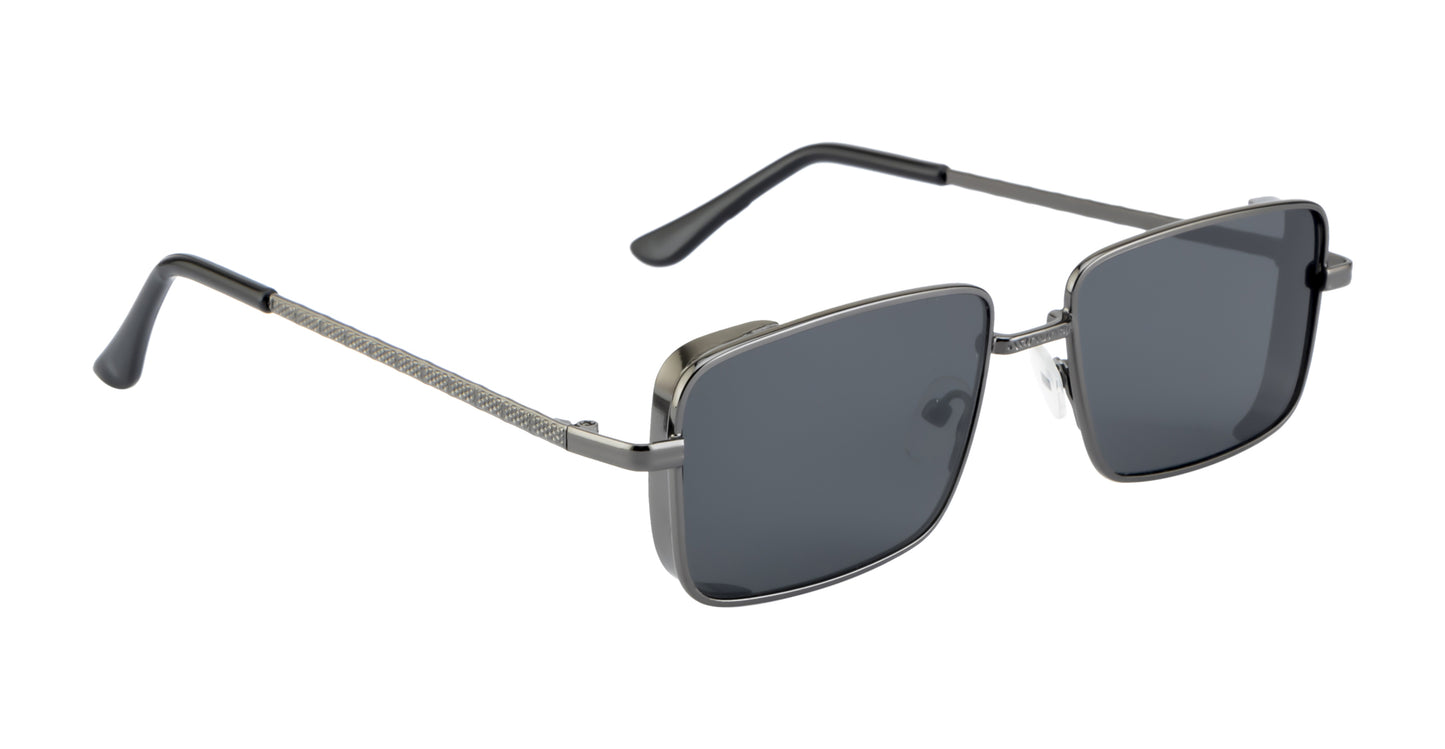 Clark N Palmer Gunmetal Frame Rectangular Black Sunglasses