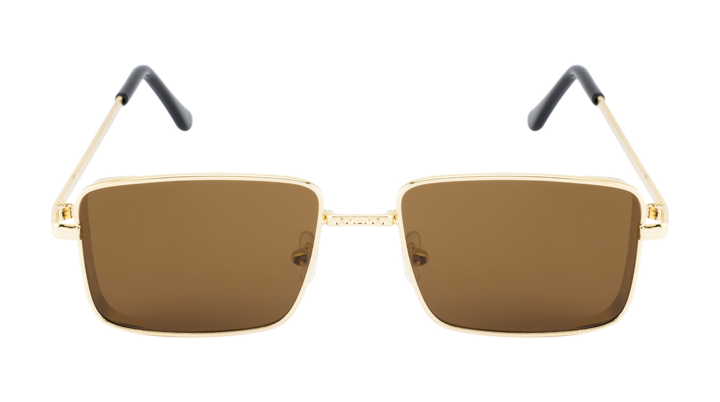 Clark N Palmer Gold Frame Rectangular Sunglasses