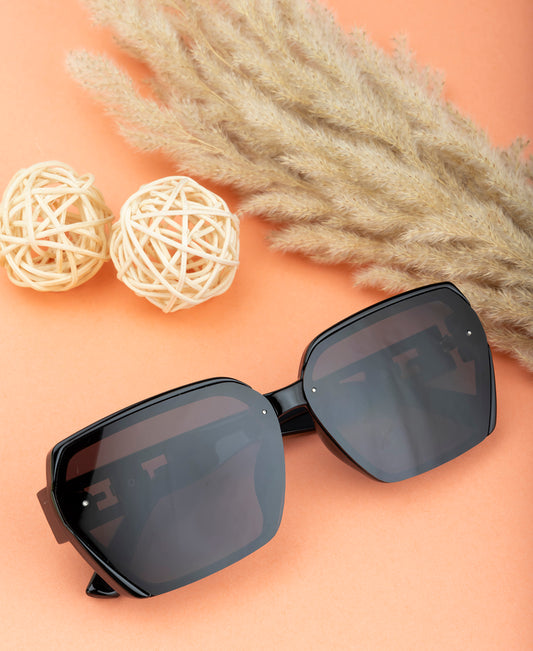 Clark N Palmer Black Rectangular Sunglasses