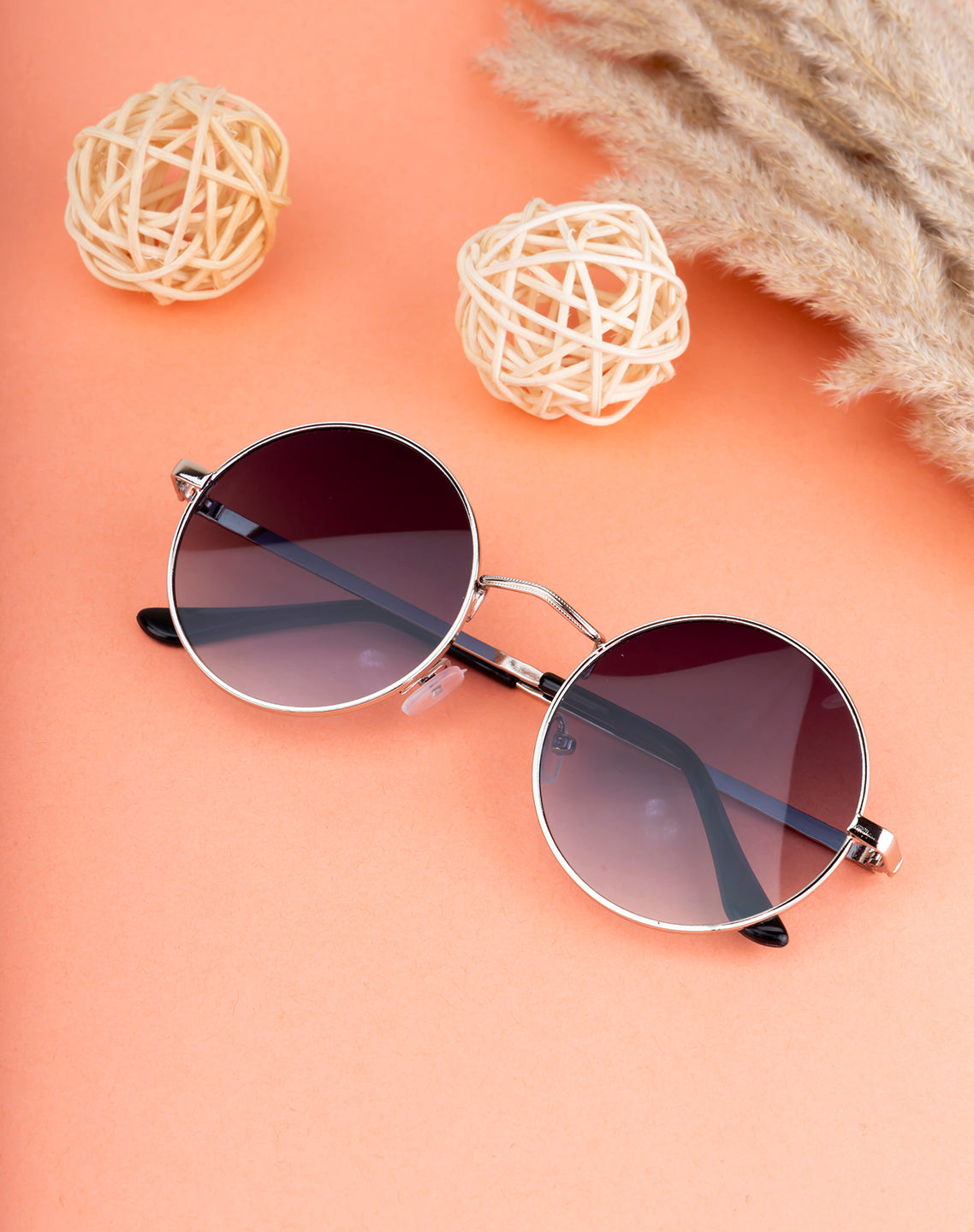 Clark N Palmer Silver Frame Gradient Round Sunglasses