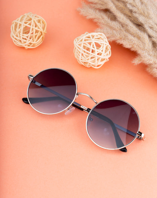Clark N Palmer Silver Frame Gradient Round Sunglasses