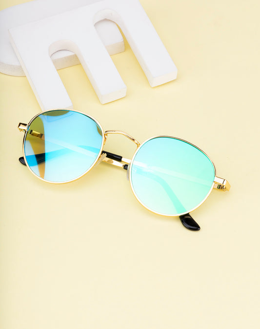 Clark N Palmer Gold Frame Green-Blue Reflective Sunglasses