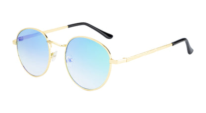 Clark N Palmer Gold Frame Green-Blue Reflective Sunglasses