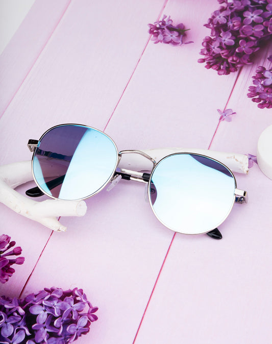 Clark N Palmer Silver Frame Sky Blue Reflective Sunglasses