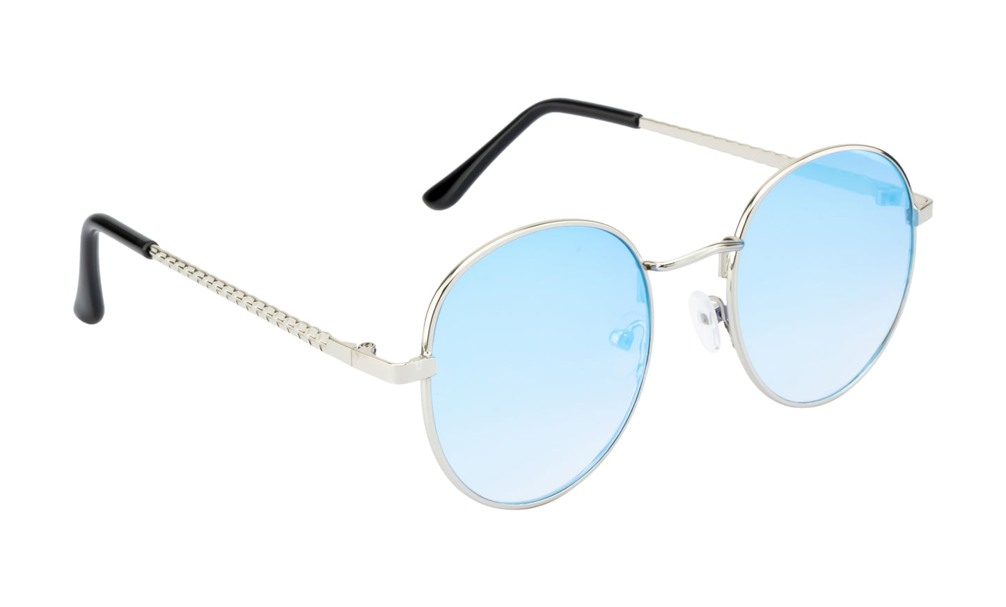 Clark N Palmer Silver Frame Sky Blue Reflective Sunglasses