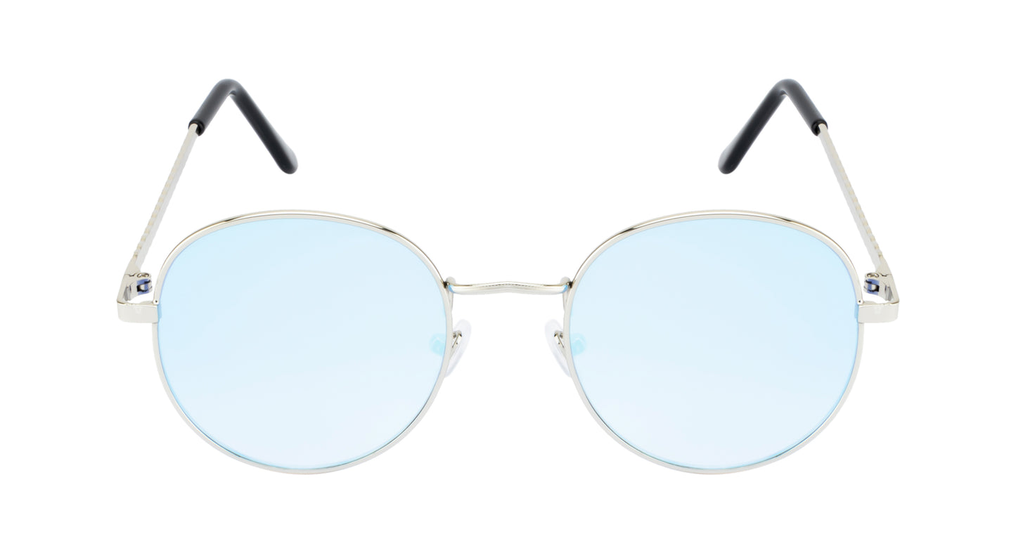 Clark N Palmer Silver Frame Sky Blue Reflective Sunglasses
