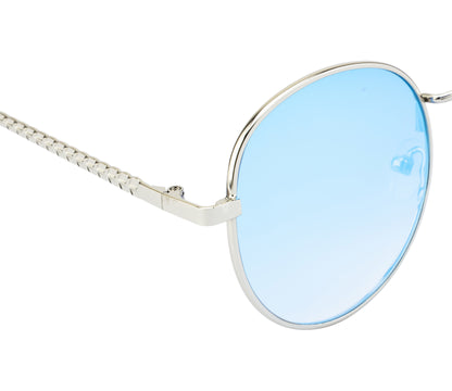 Clark N Palmer Silver Frame Sky Blue Reflective Sunglasses
