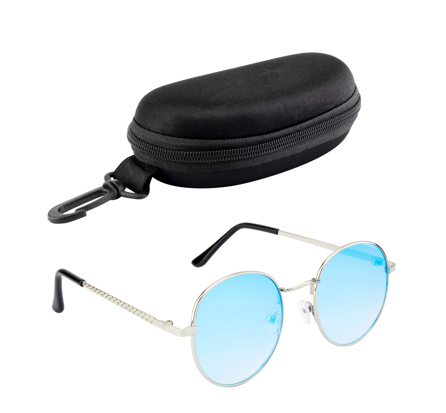 Clark N Palmer Silver Frame Sky Blue Reflective Sunglasses