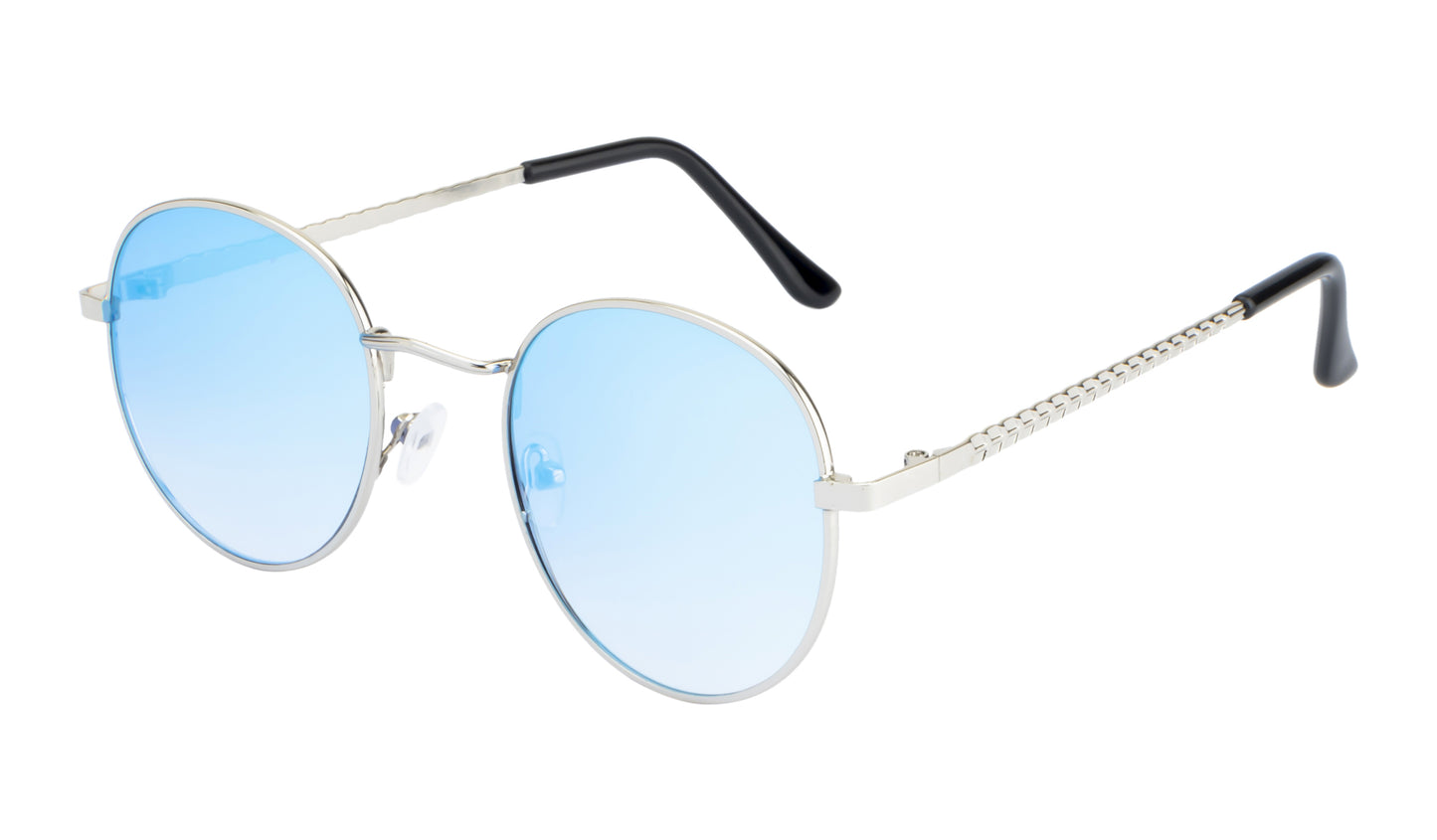 Clark N Palmer Silver Frame Sky Blue Reflective Sunglasses