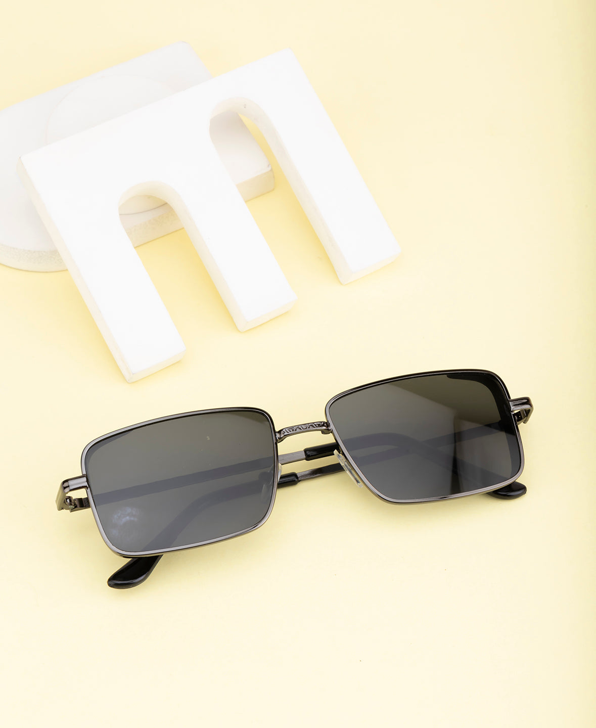 Clark N Palmer Gunmetal Frame Rectangular Black Sunglasses