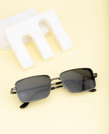Clark N Palmer Gunmetal Frame Rectangular Black Sunglasses