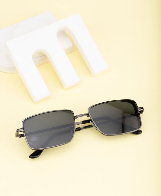 Clark N Palmer Gunmetal Frame Rectangular Black Sunglasses
