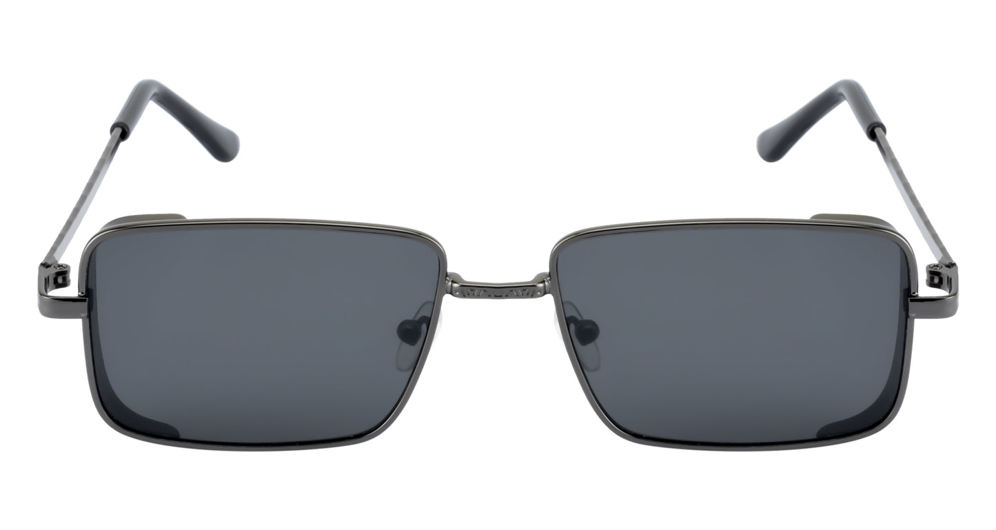 Clark N Palmer Gunmetal Frame Rectangular Black Sunglasses