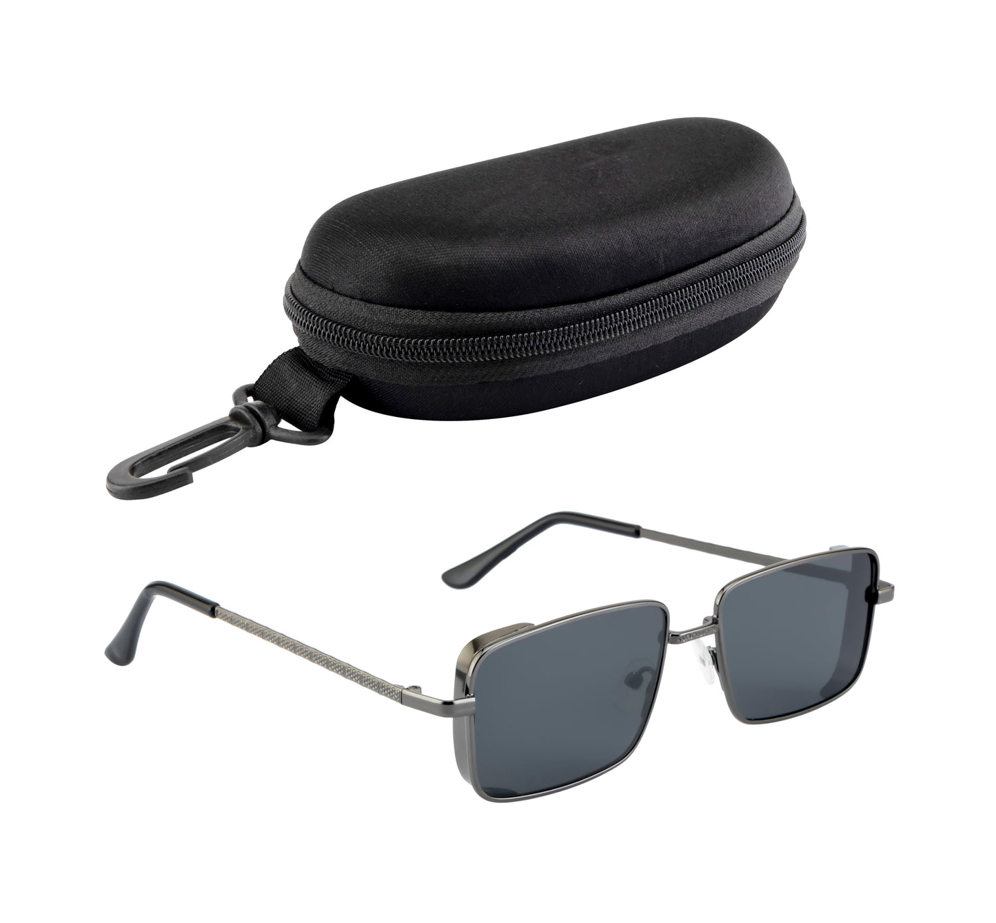 Clark N Palmer Gunmetal Frame Rectangular Black Sunglasses