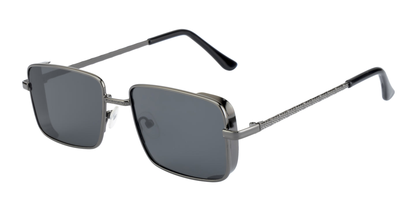 Clark N Palmer Gunmetal Frame Rectangular Black Sunglasses