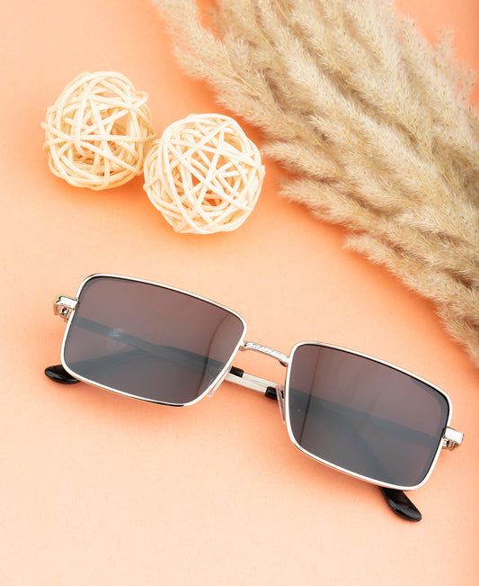 Clark N Palmer Silver Frame Rectangular Black Sunglasses