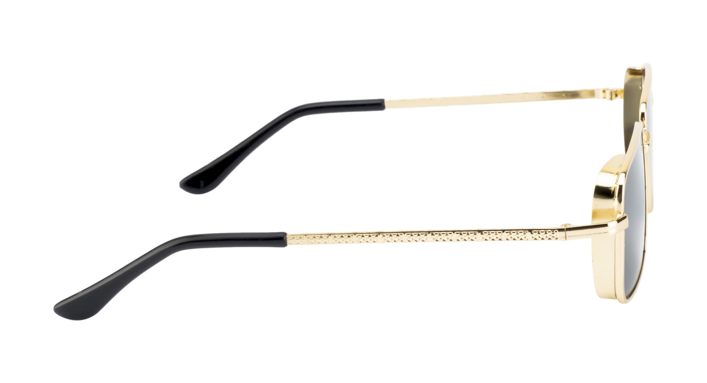 Clark N Palmer Silver Frame Rectangular Black Sunglasses