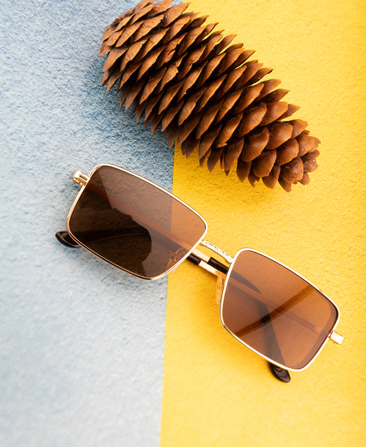 Clark N Palmer Gold Frame Rectangular Sunglasses