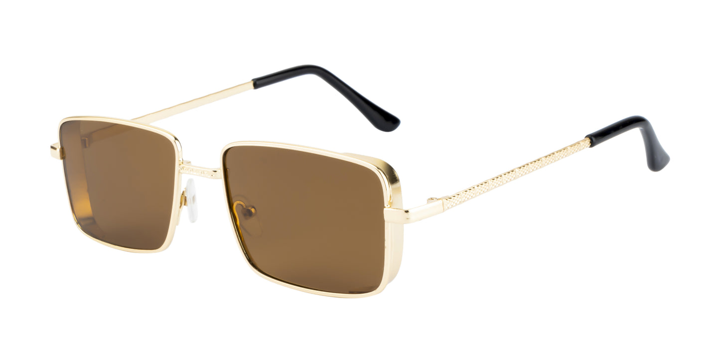 Clark N Palmer Gold Frame Rectangular Sunglasses