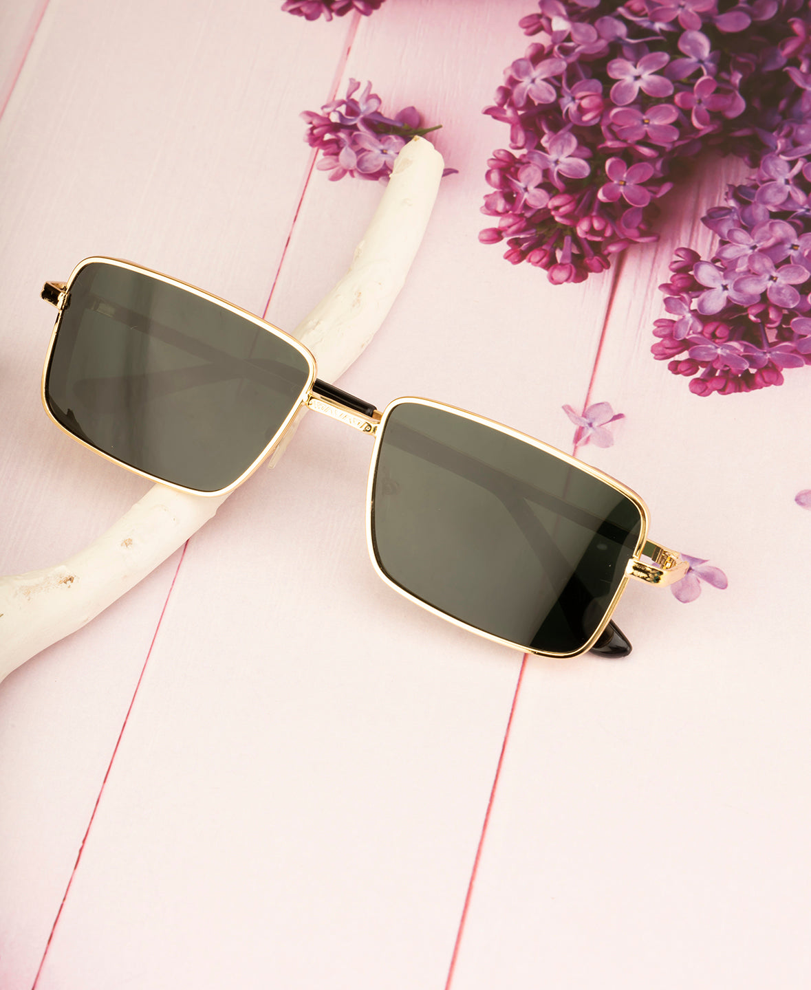Clark N Palmer Gold Frame Rectangular Sunglasses