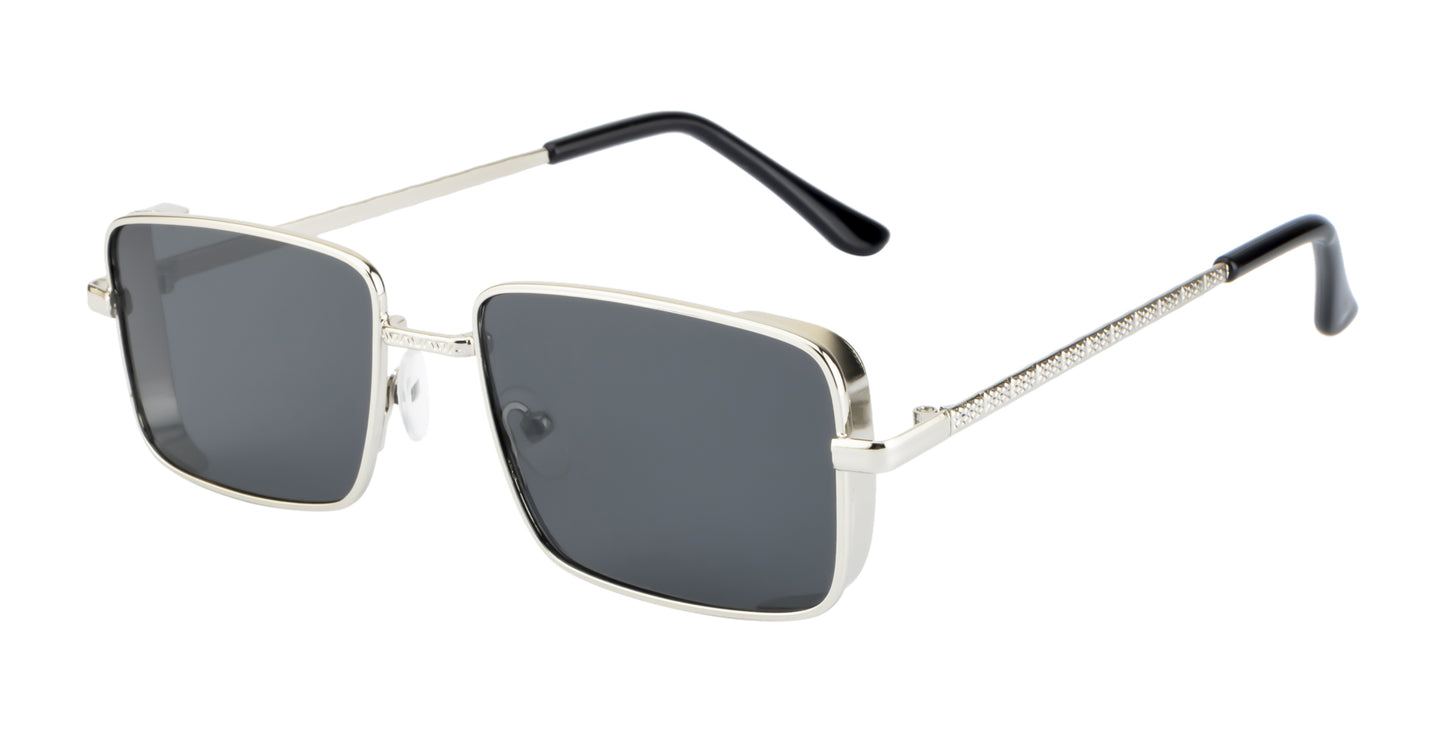 Clark N Palmer Silver Rectangular Sunglasses